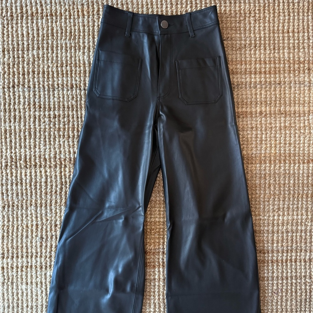 Zara Faux Leather Sailor Pants - Black